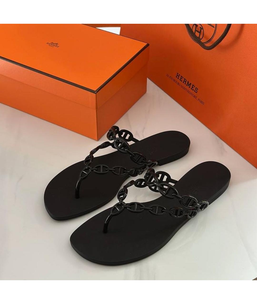 HERMES Черные шлепанцы, фото 3