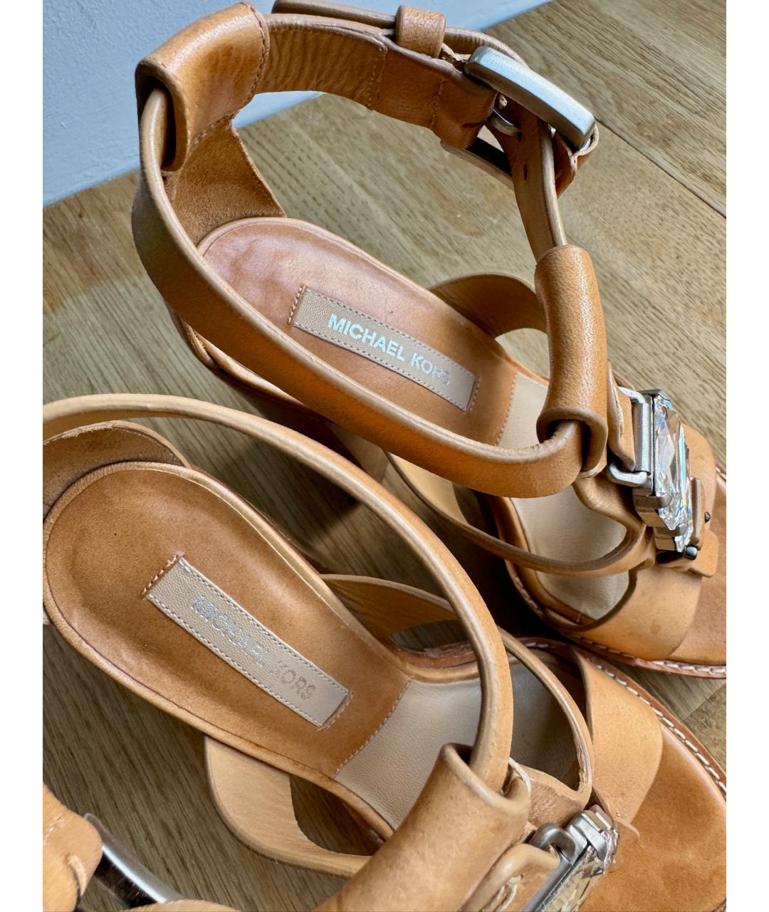 MICHAEL KORS Коричневые кожаные босоножки, фото 9