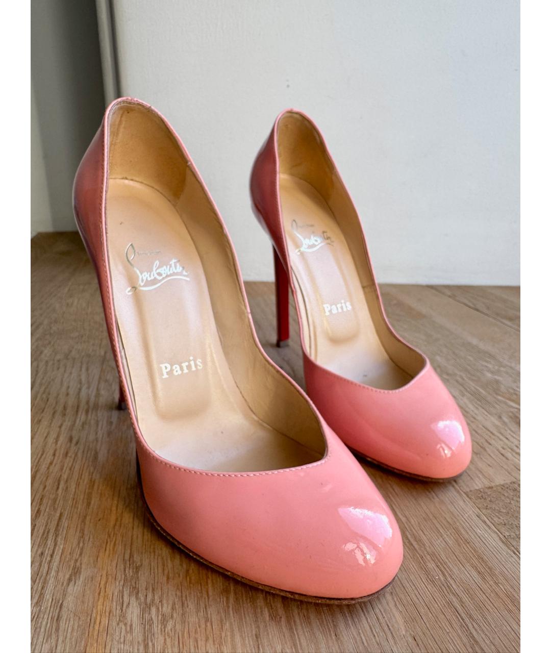 CHRISTIAN LOUBOUTIN Розовые кожаные лодочки на низком каблуке, фото 8