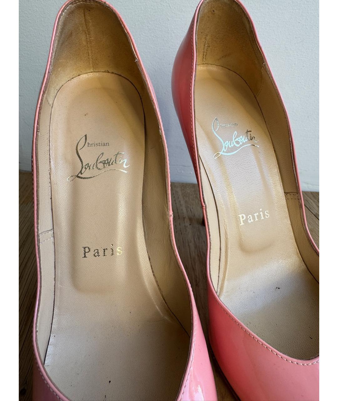 CHRISTIAN LOUBOUTIN Розовые кожаные лодочки на низком каблуке, фото 7