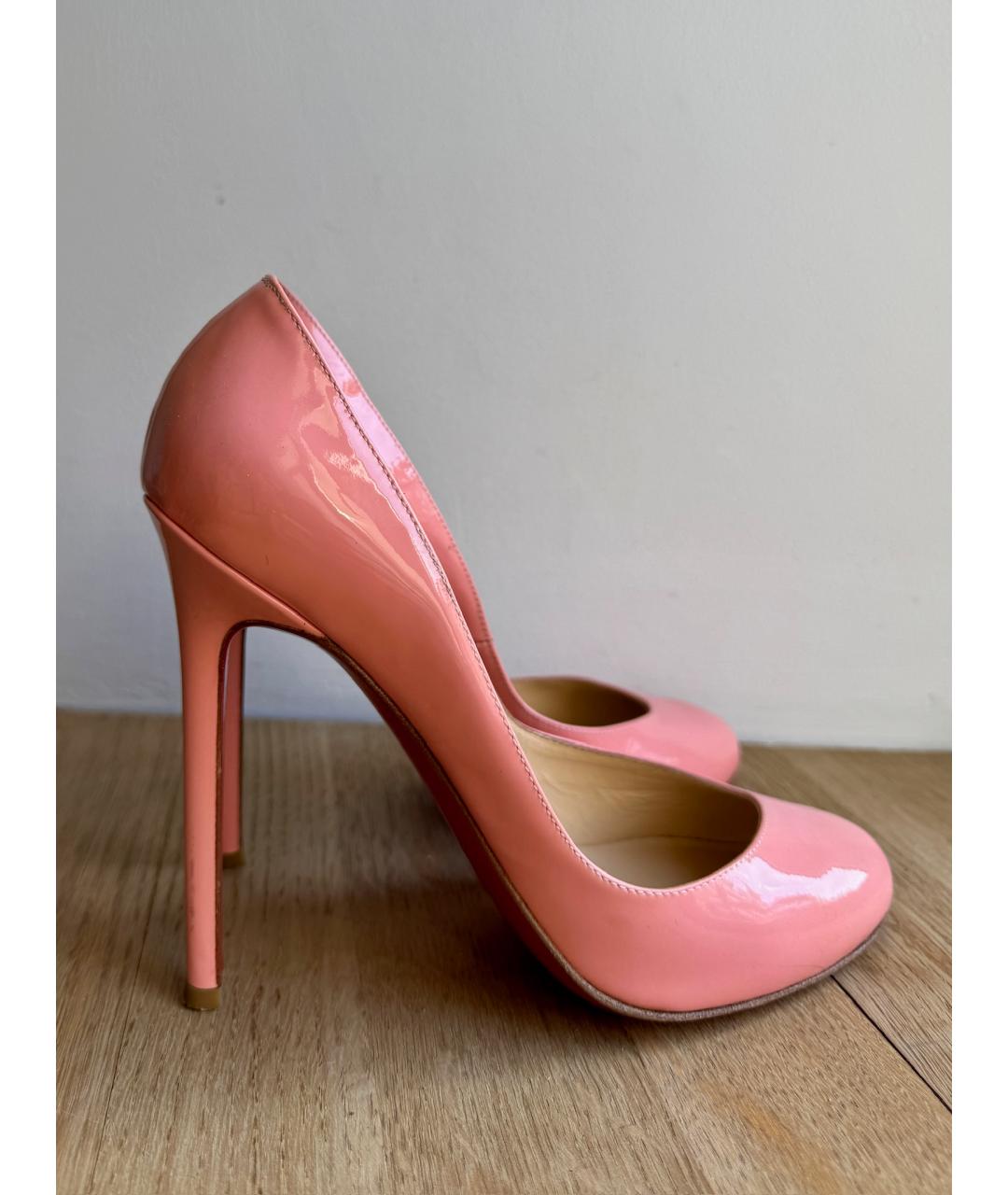 CHRISTIAN LOUBOUTIN Розовые кожаные лодочки на низком каблуке, фото 9