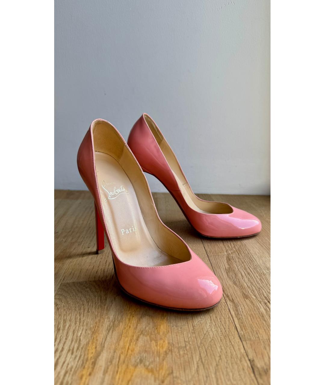CHRISTIAN LOUBOUTIN Розовые кожаные лодочки на низком каблуке, фото 2