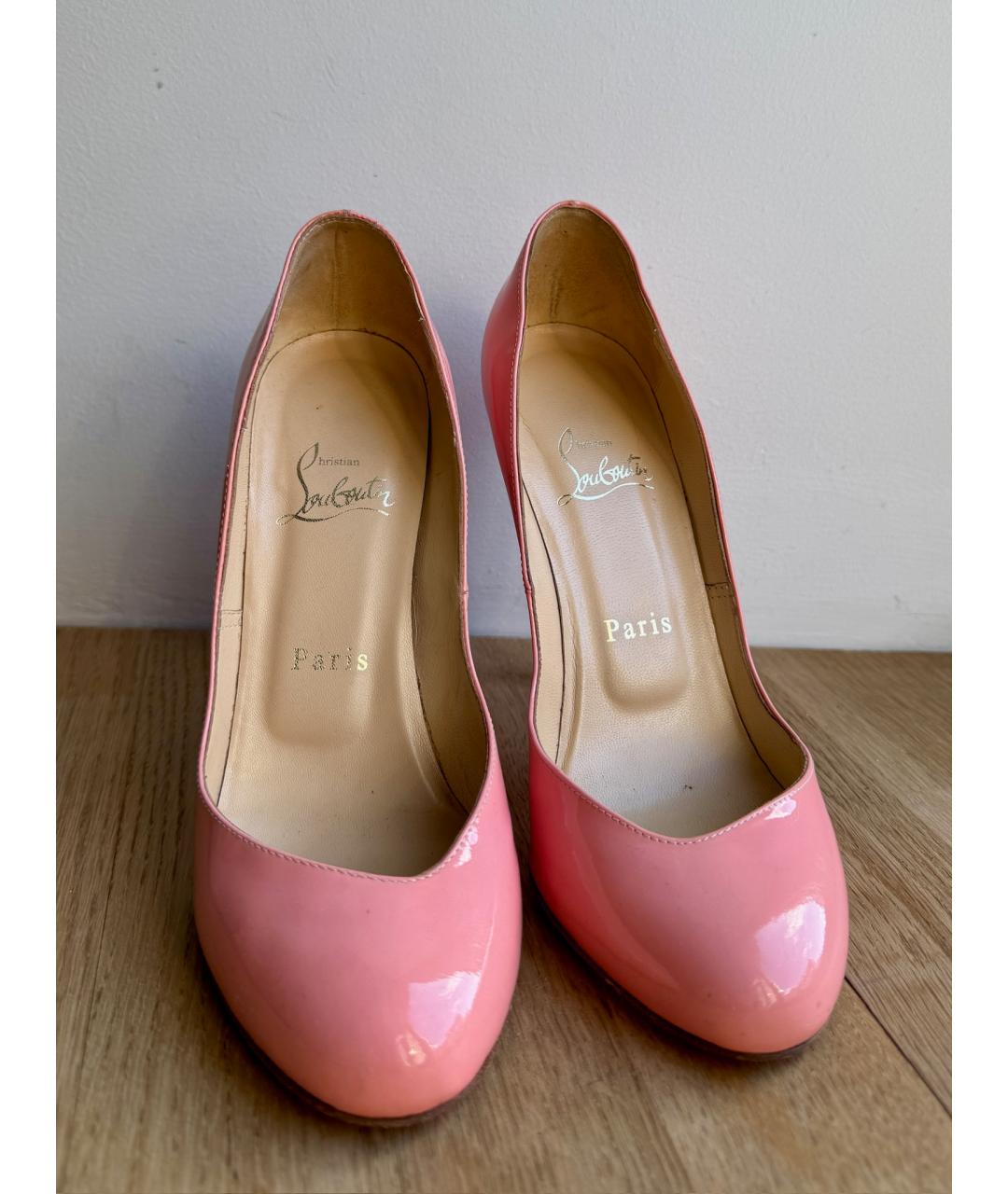 CHRISTIAN LOUBOUTIN Розовые кожаные лодочки на низком каблуке, фото 3