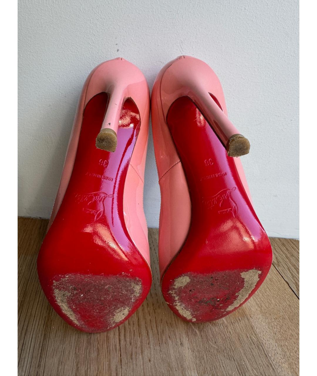 CHRISTIAN LOUBOUTIN Розовые кожаные лодочки на низком каблуке, фото 5