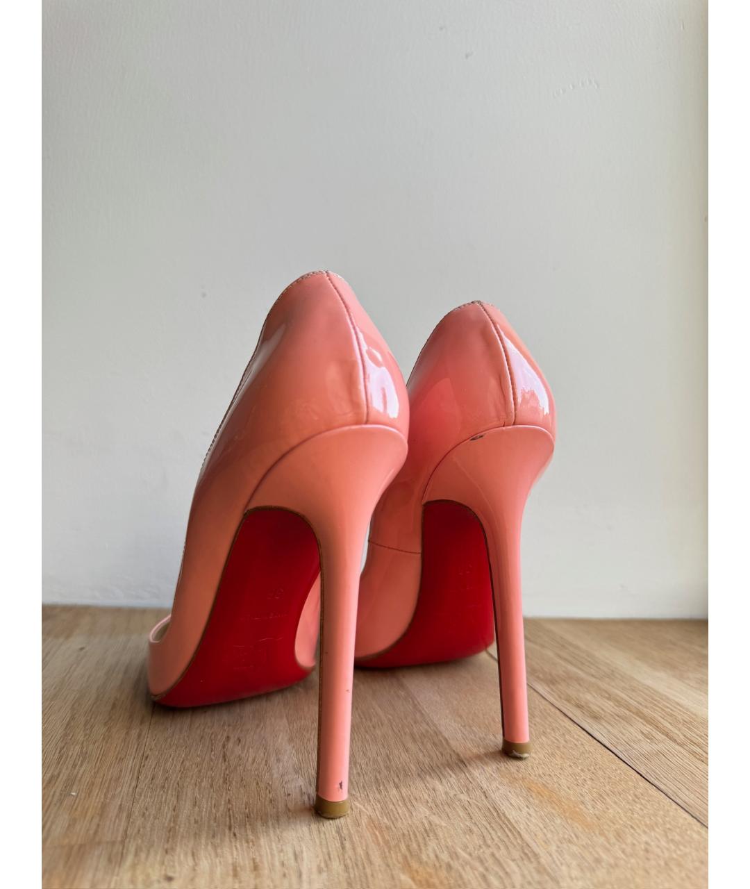 CHRISTIAN LOUBOUTIN Розовые кожаные лодочки на низком каблуке, фото 4