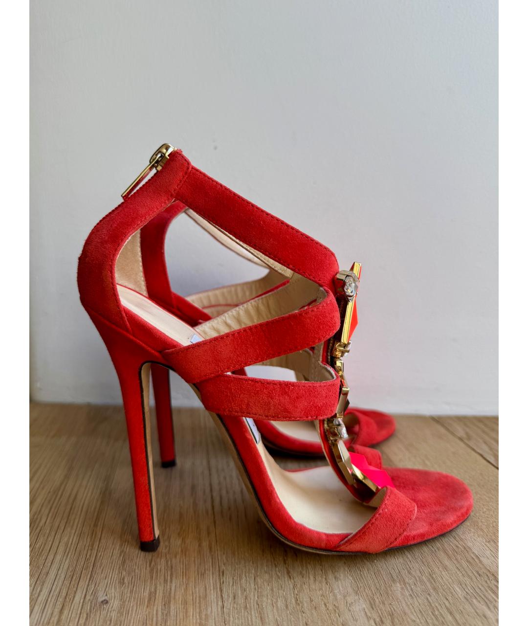 JIMMY CHOO Красные кожаные босоножки, фото 7