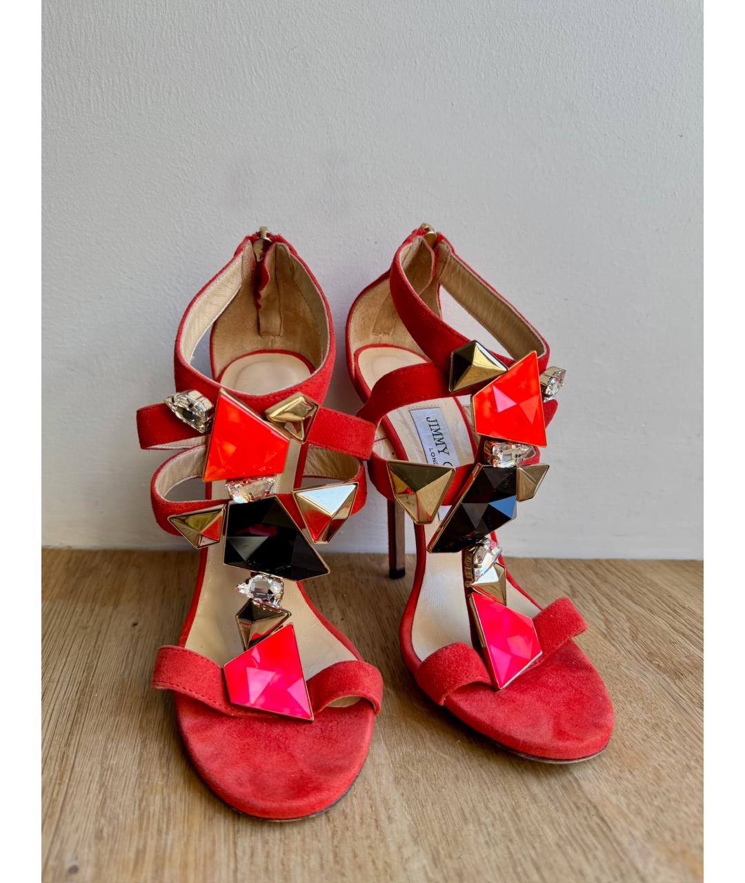 JIMMY CHOO Красные кожаные босоножки, фото 4