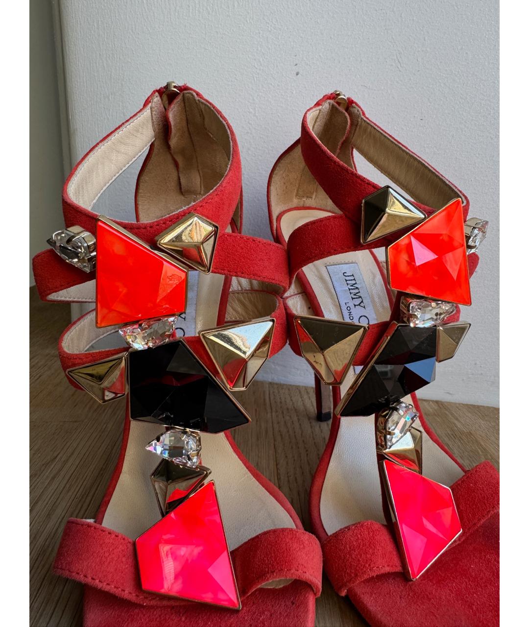 JIMMY CHOO Красные кожаные босоножки, фото 6