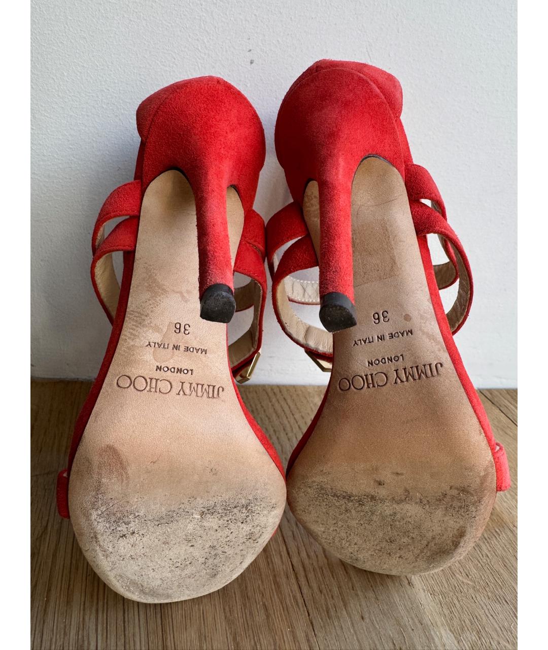 JIMMY CHOO Красные кожаные босоножки, фото 5