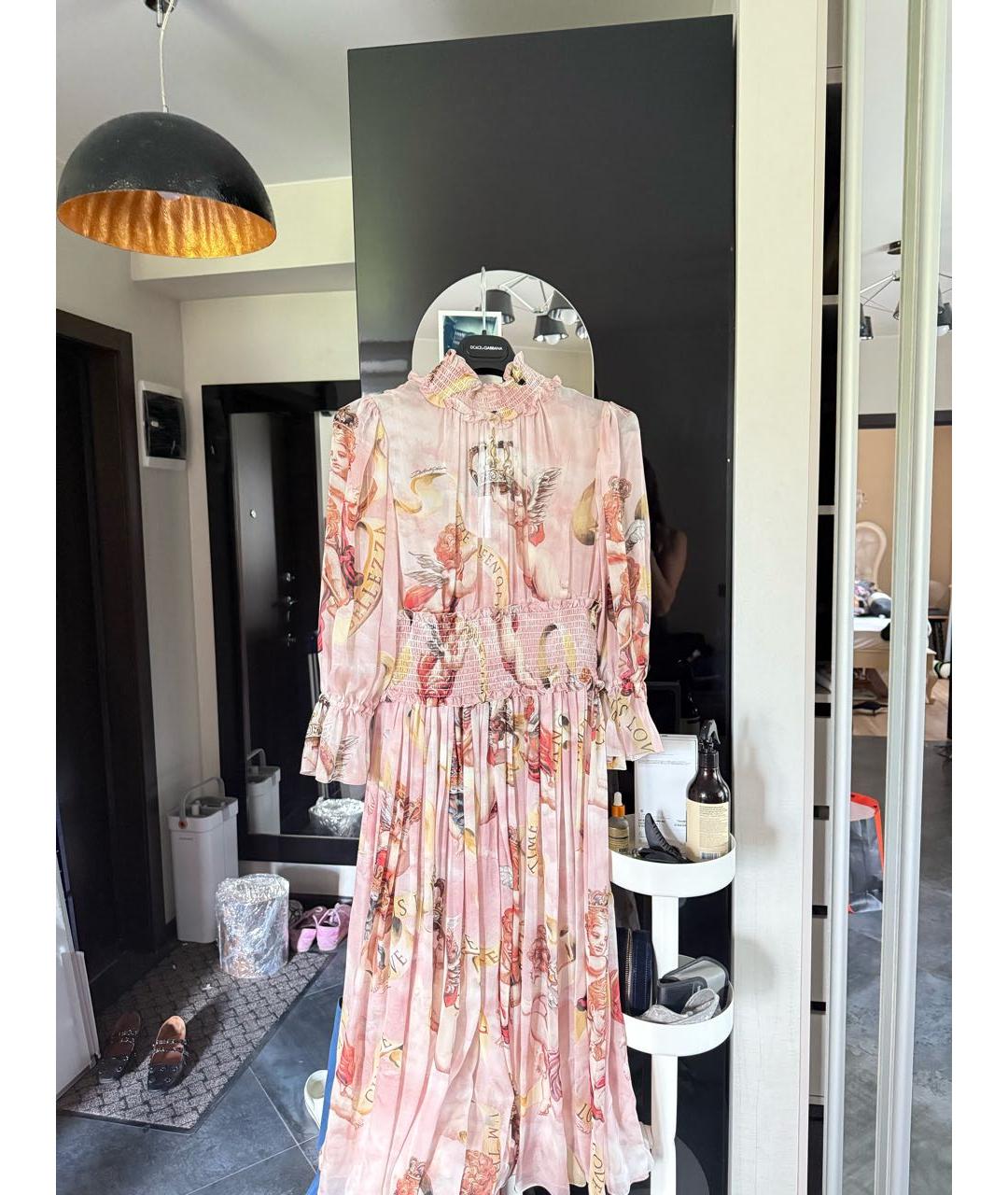 DOLCE&GABBANA Розовое шелковое коктейльное платье, фото 5
