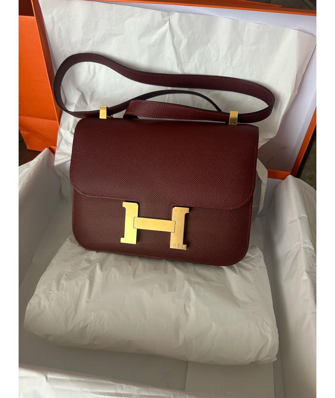HERMES Бордовая кожаная сумка через плечо, фото 5