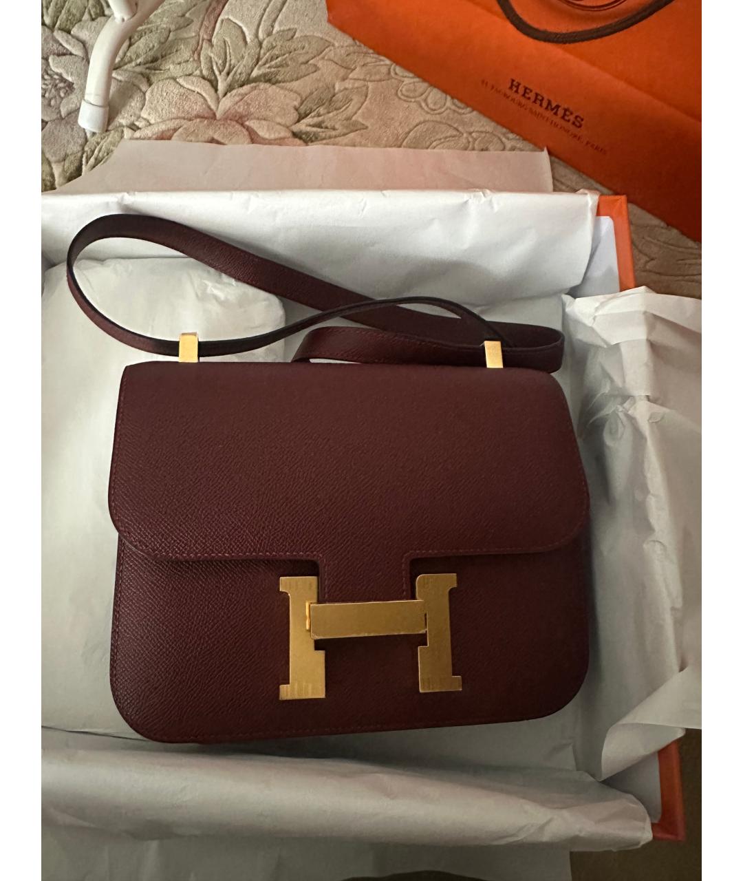 HERMES Бордовая кожаная сумка через плечо, фото 2