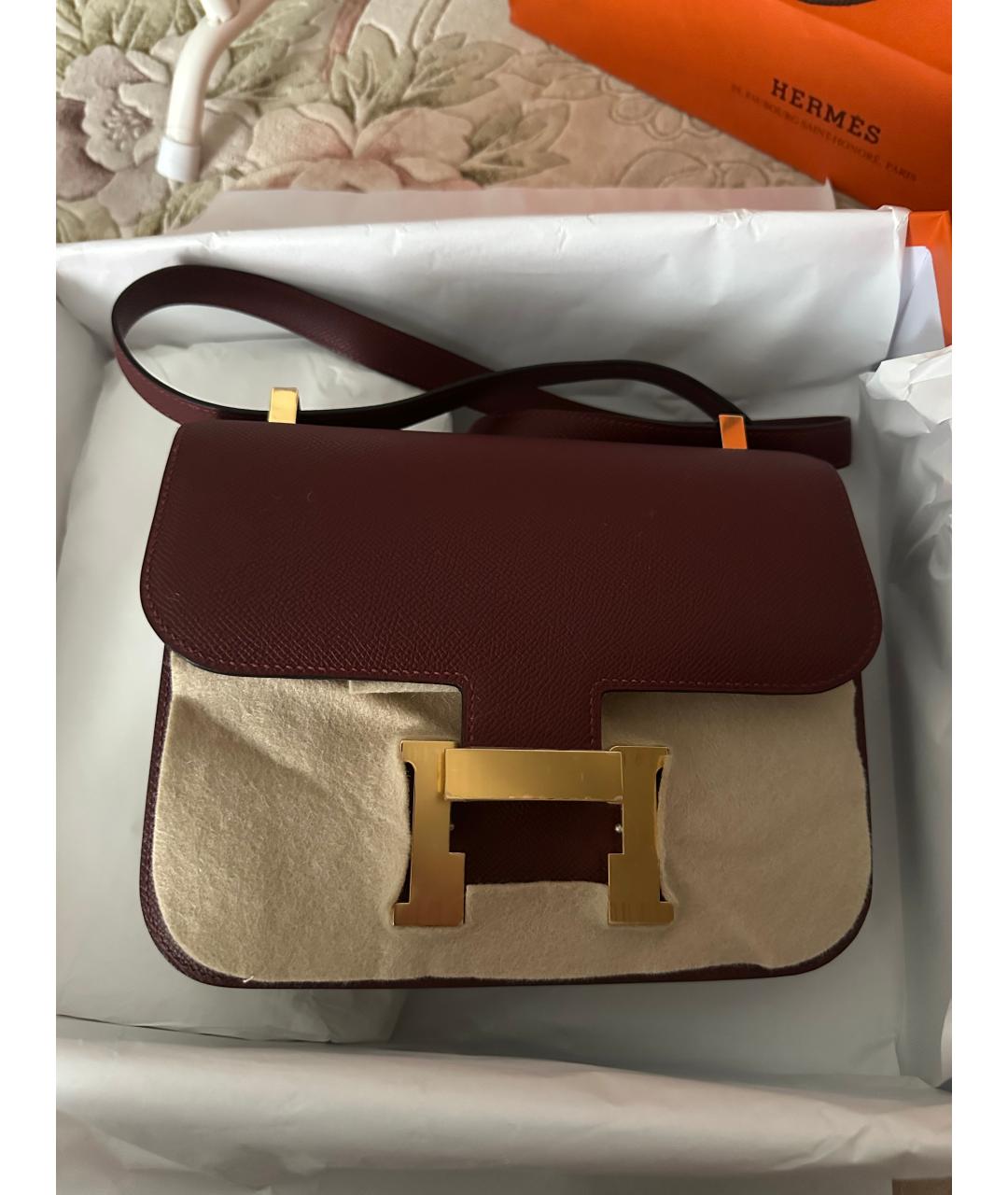 HERMES Бордовая кожаная сумка через плечо, фото 5
