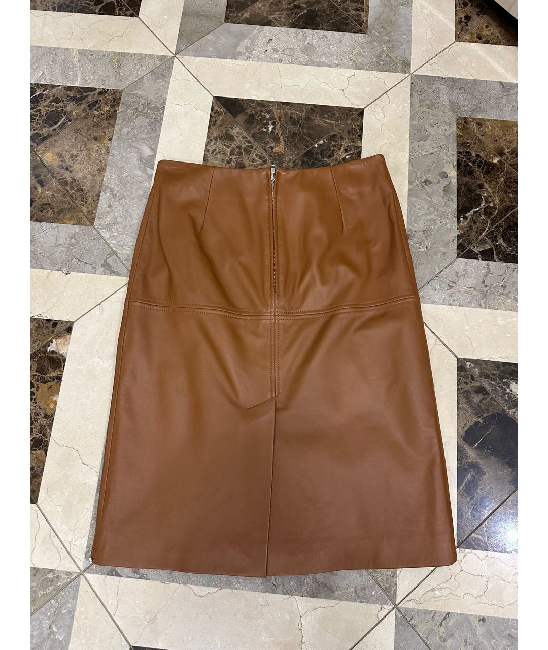 SPORTMAX Кожаная юбка миди, фото 2