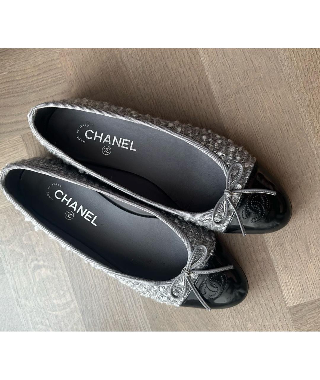 CHANEL Серые текстильные балетки, фото 3