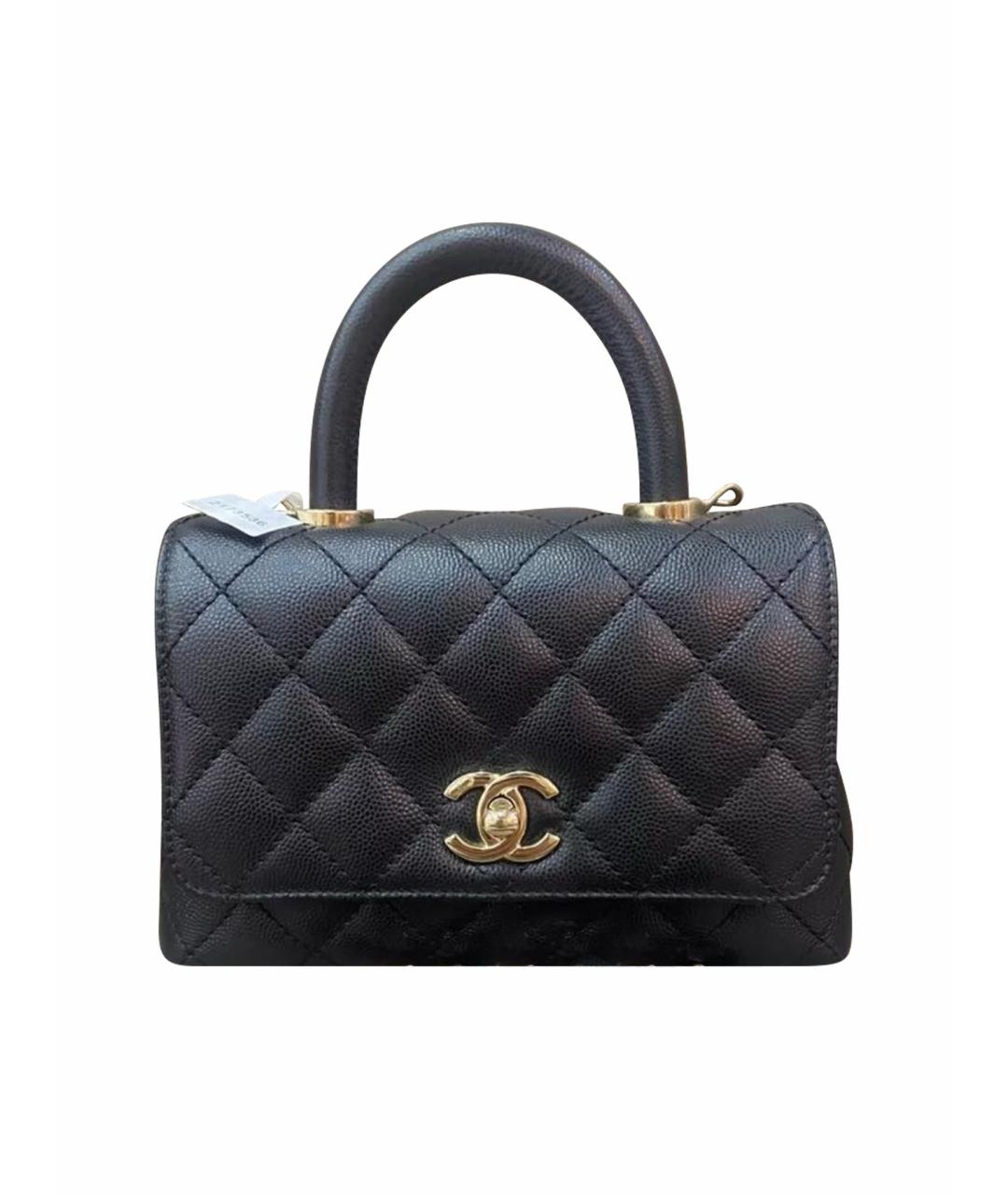 CHANEL Черная кожаная сумка с короткими ручками, фото 1
