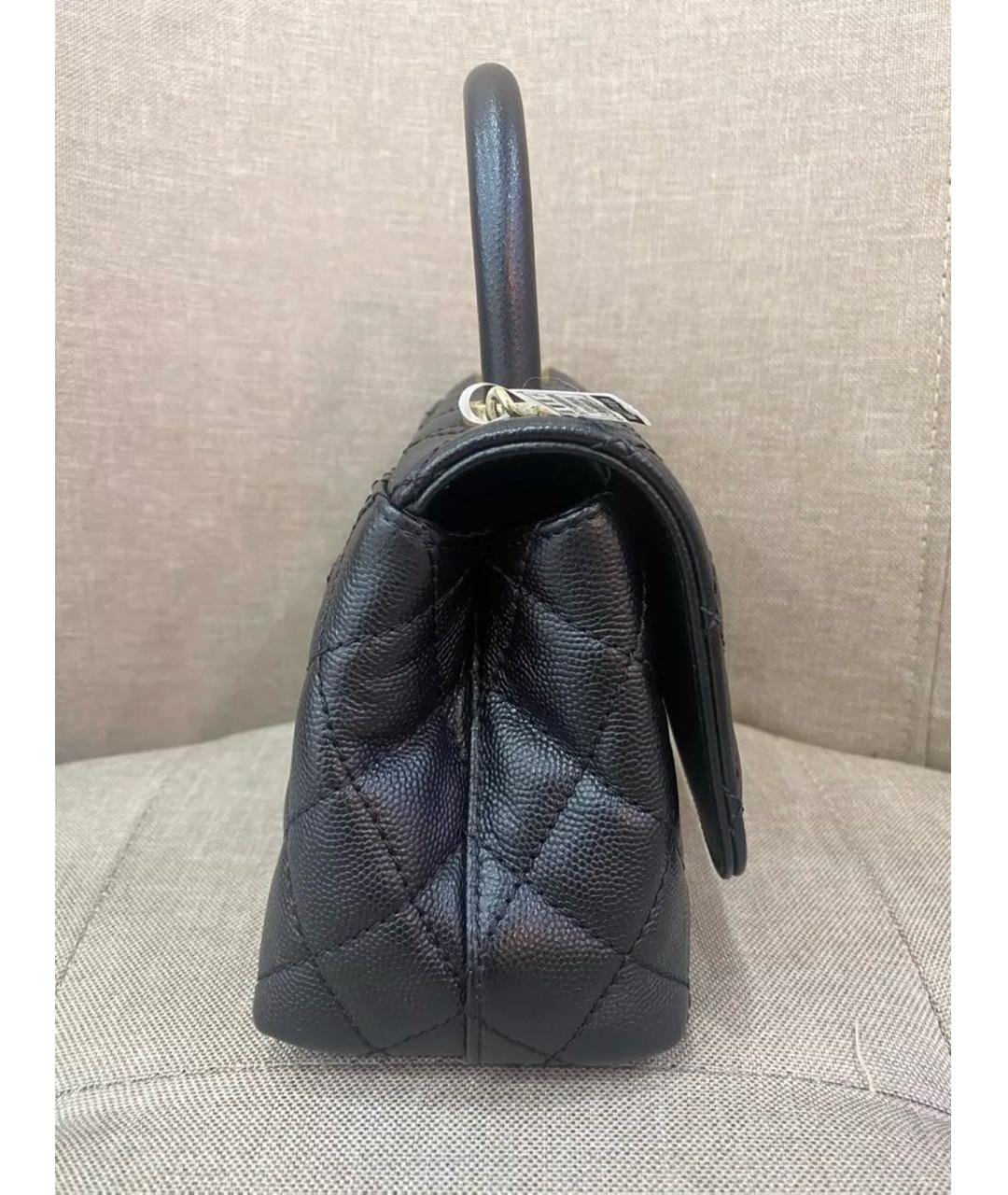 CHANEL Черная кожаная сумка с короткими ручками, фото 2
