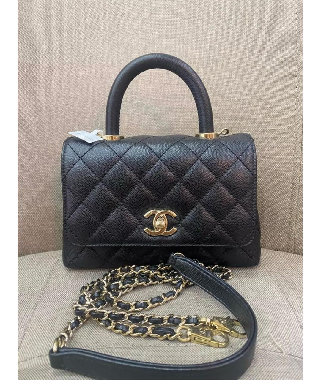 CHANEL Черная кожаная сумка с короткими ручками, фото 9