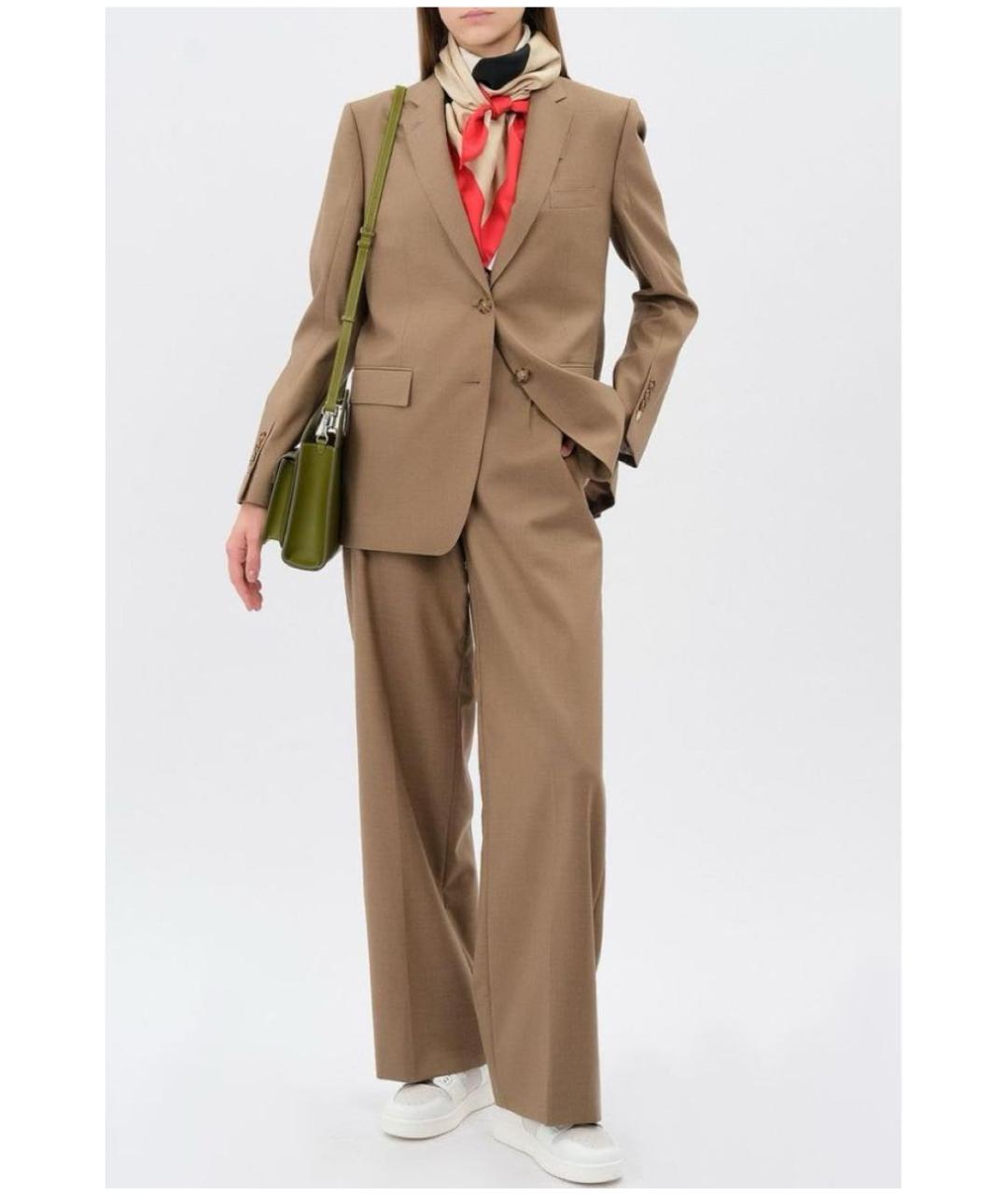 BURBERRY Бежевые шерстяные прямые брюки, фото 8
