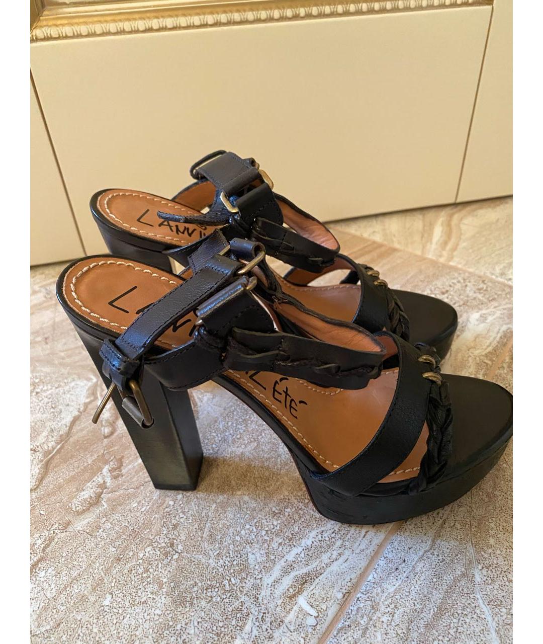 LANVIN Черные кожаные босоножки, фото 5