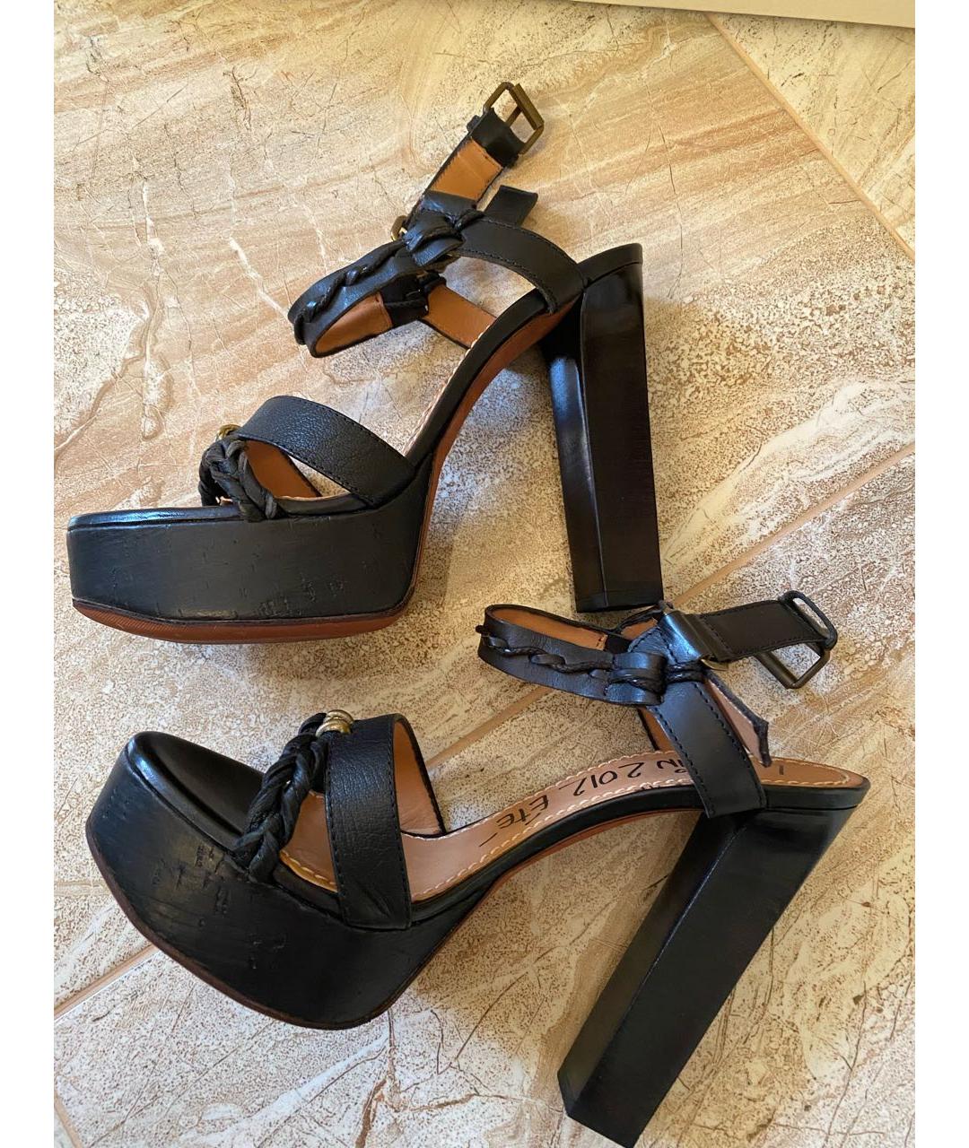 LANVIN Черные кожаные босоножки, фото 6