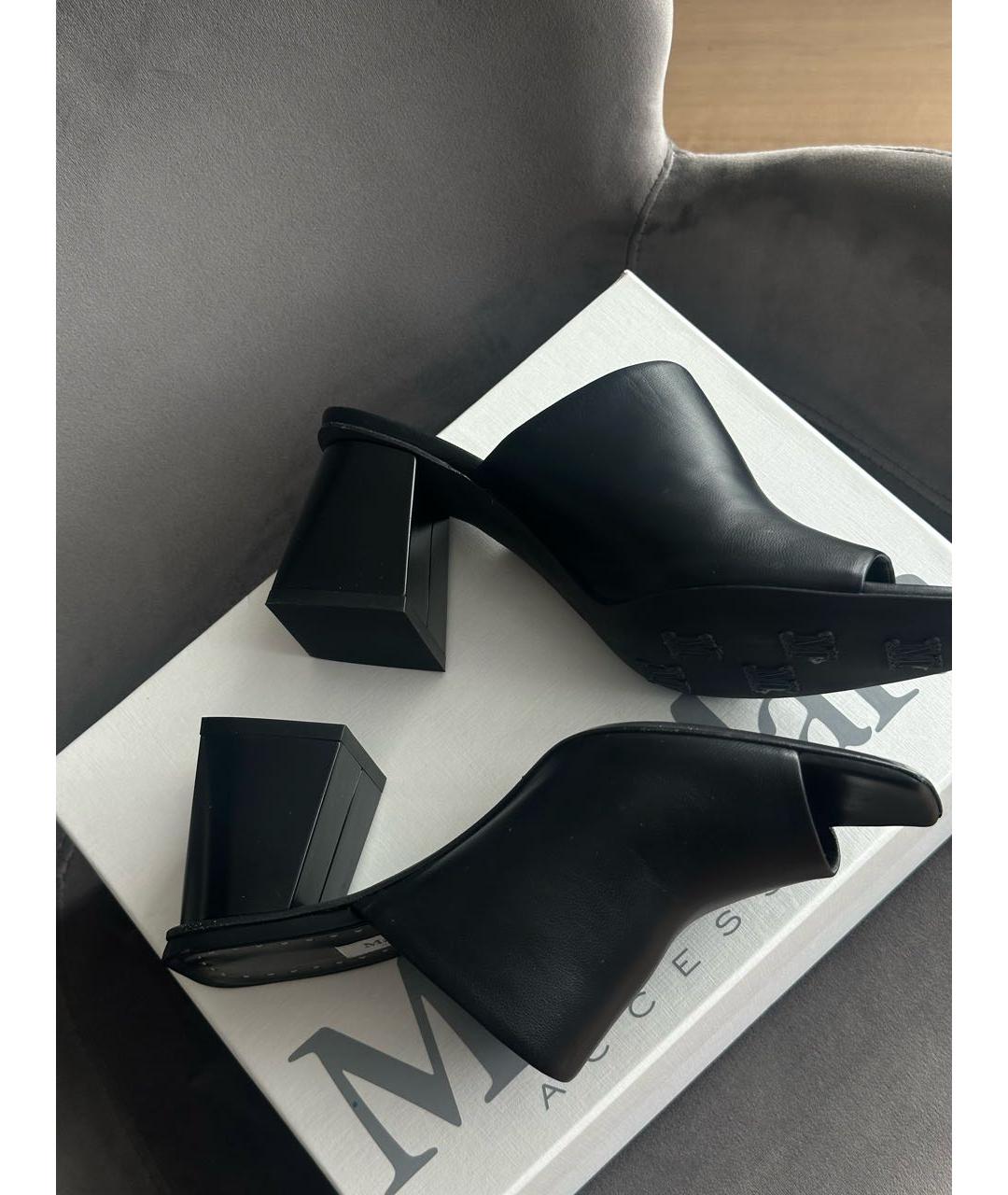 MAX MARA Черные кожаные мюли, фото 4