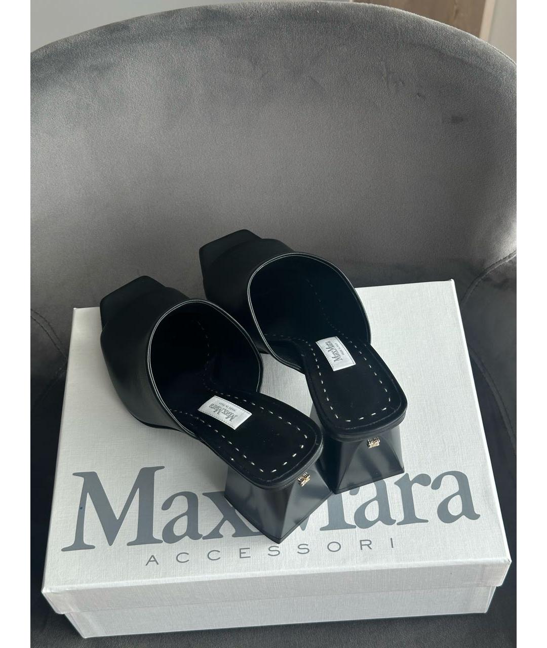 MAX MARA Черные кожаные мюли, фото 3