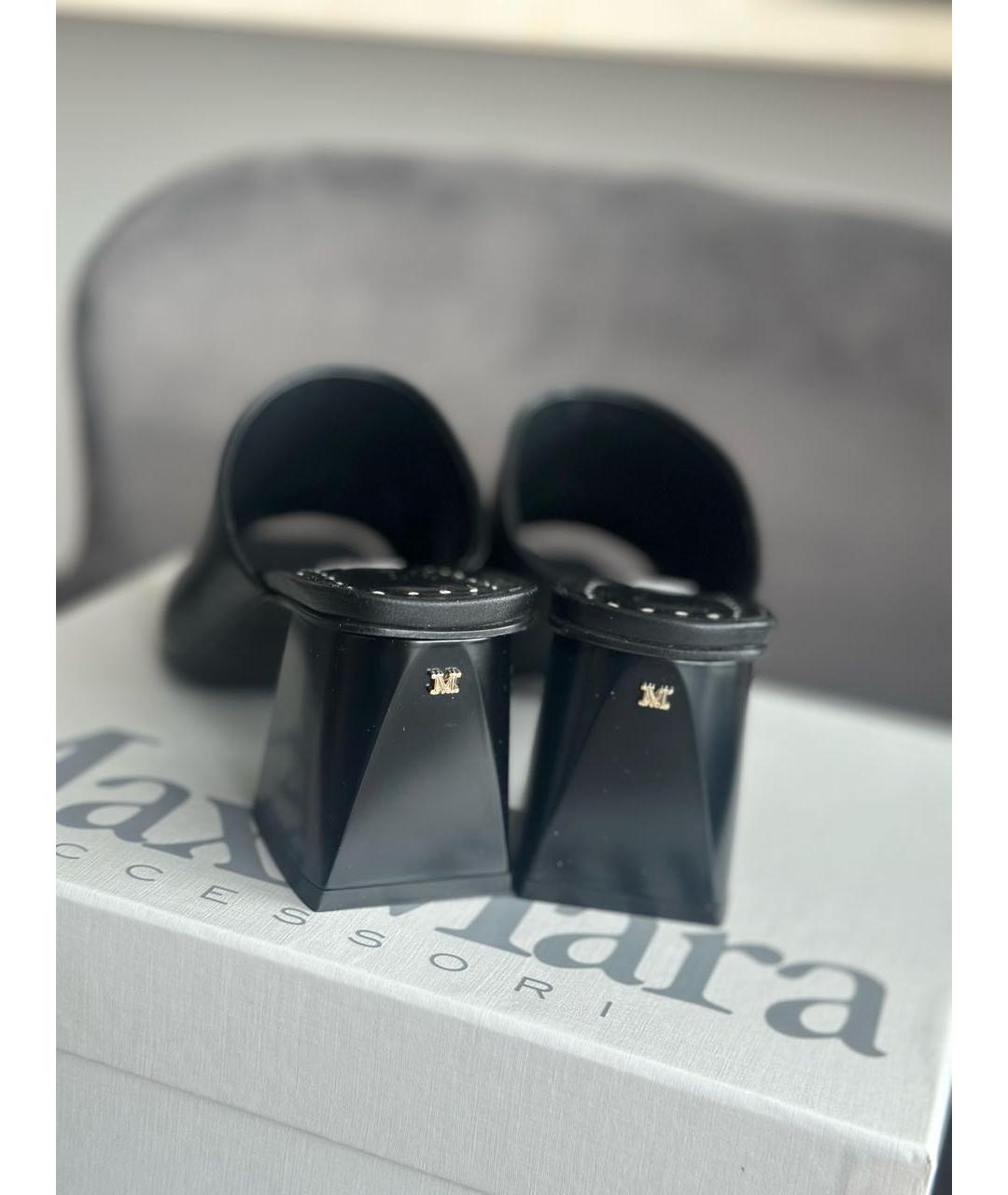 MAX MARA Черные кожаные мюли, фото 2