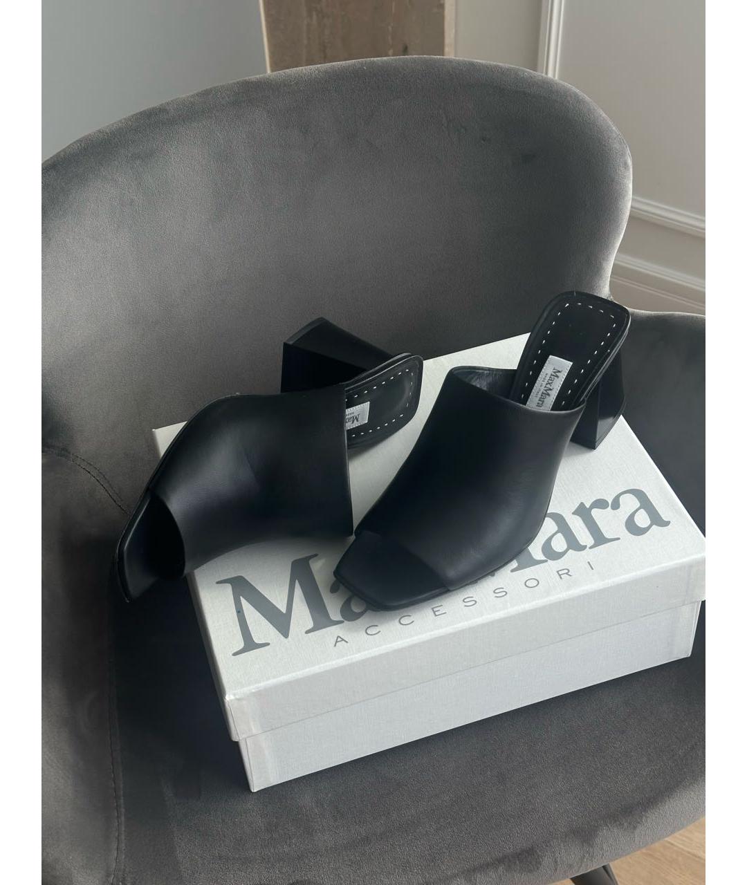 MAX MARA Черные кожаные мюли, фото 9
