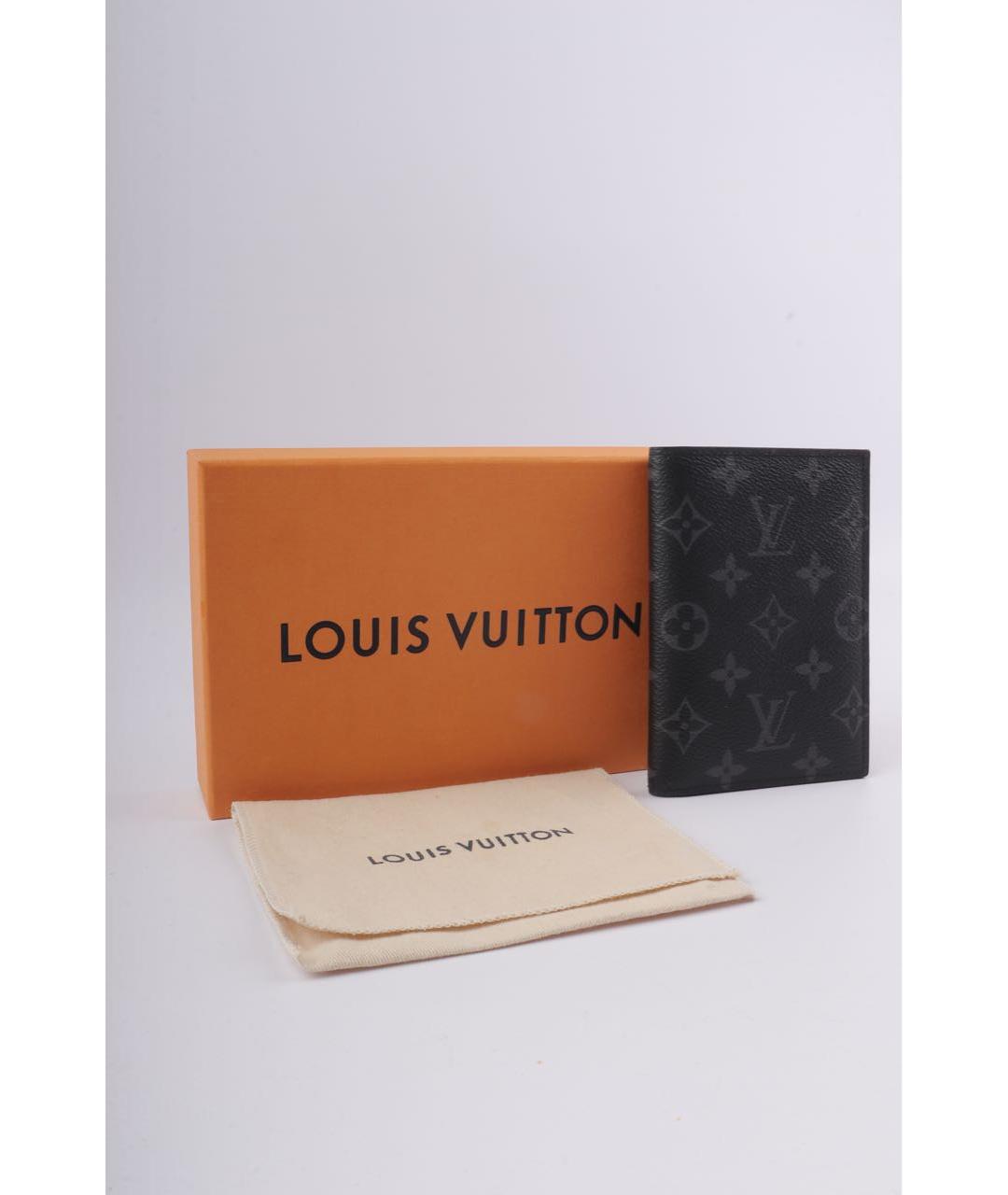 LOUIS VUITTON Черный кожаный кошелек, фото 7