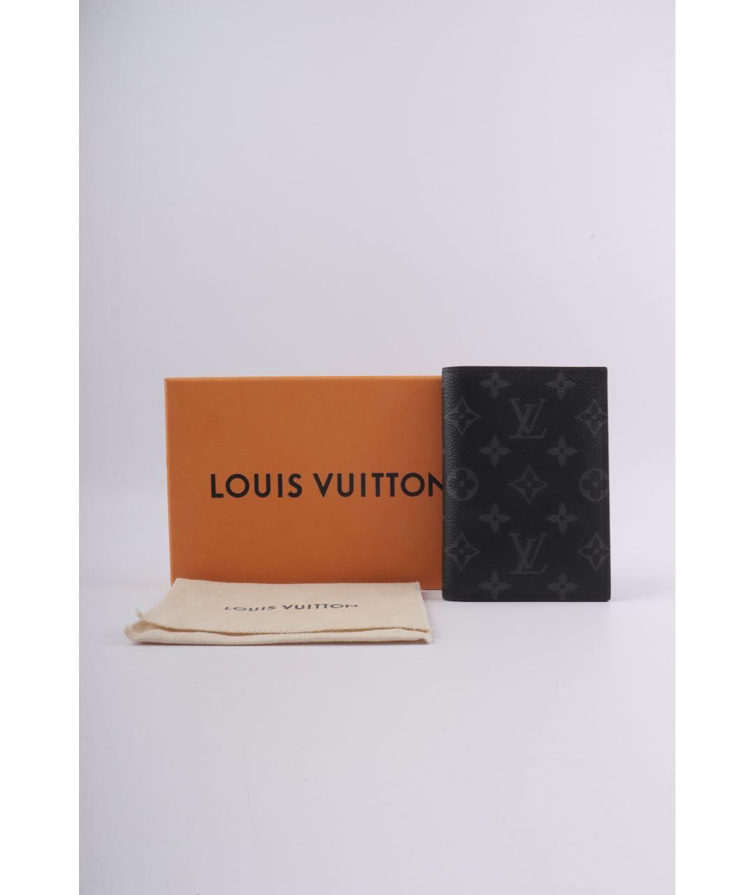 LOUIS VUITTON Черный кожаный кошелек, фото 2