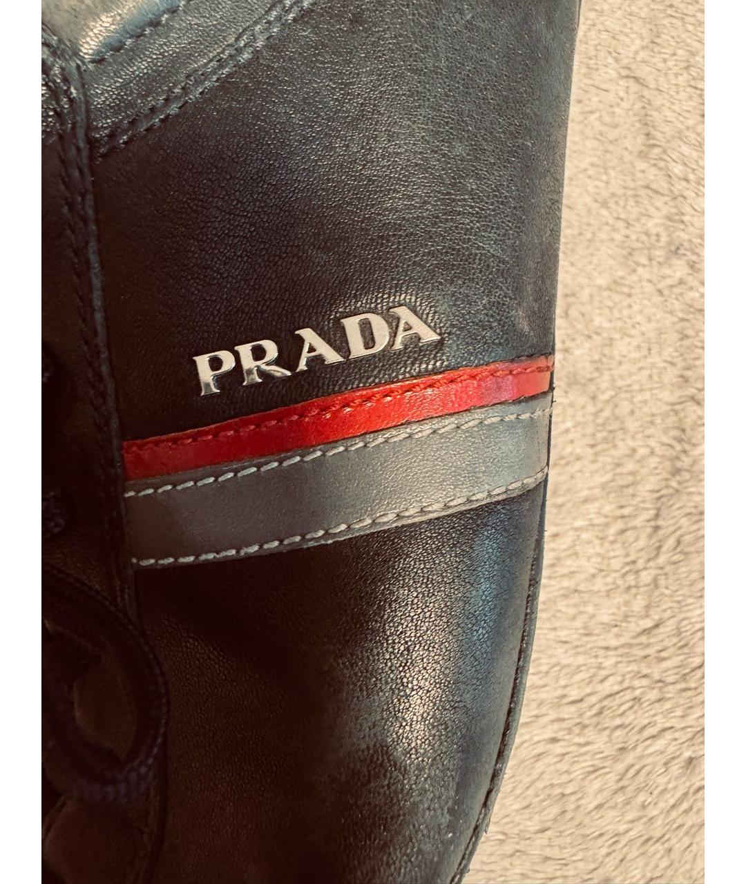 PRADA Черные кожаные низкие кроссовки / кеды, фото 5