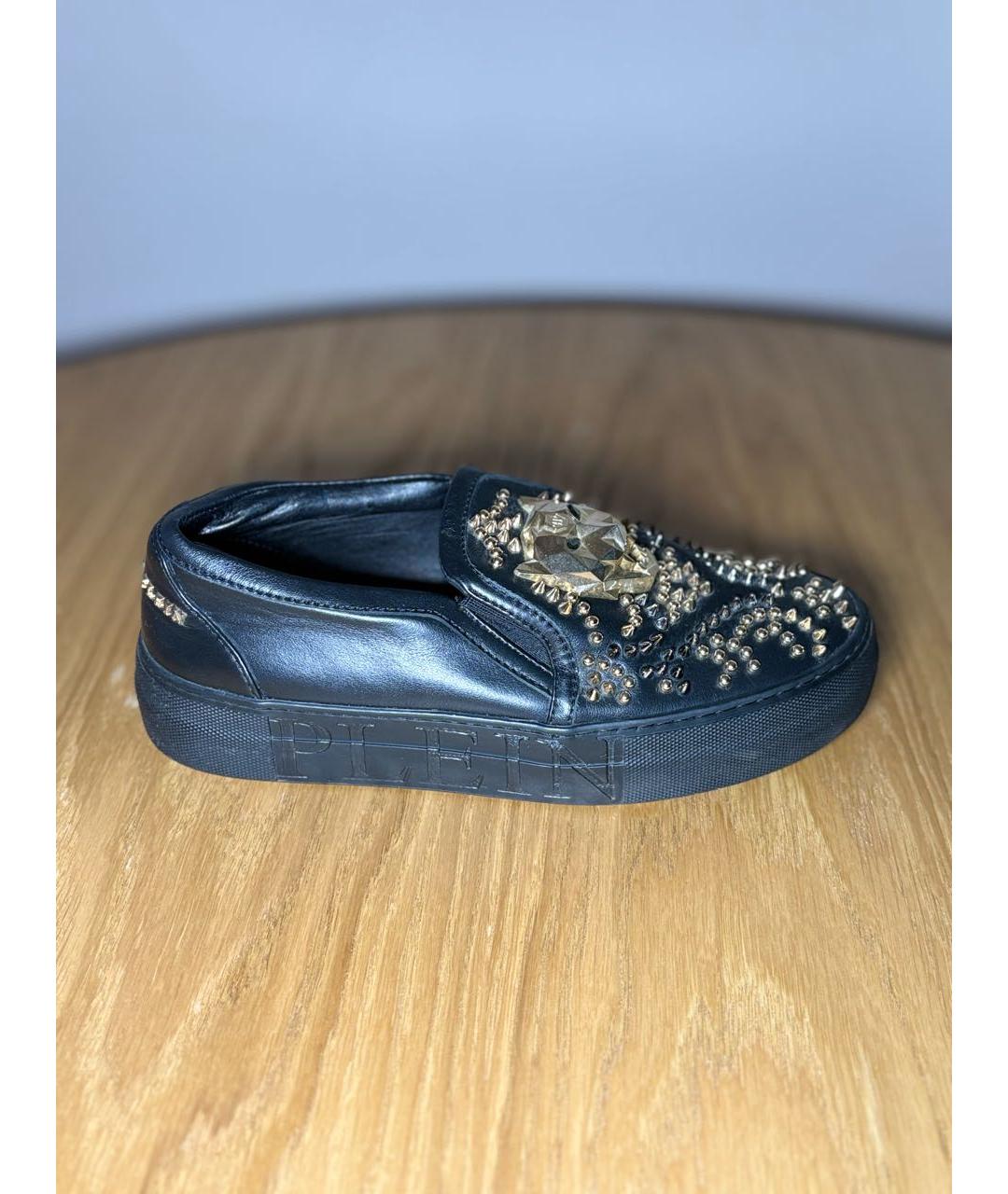 PHILIPP PLEIN Черные кожаные слипоны, фото 5
