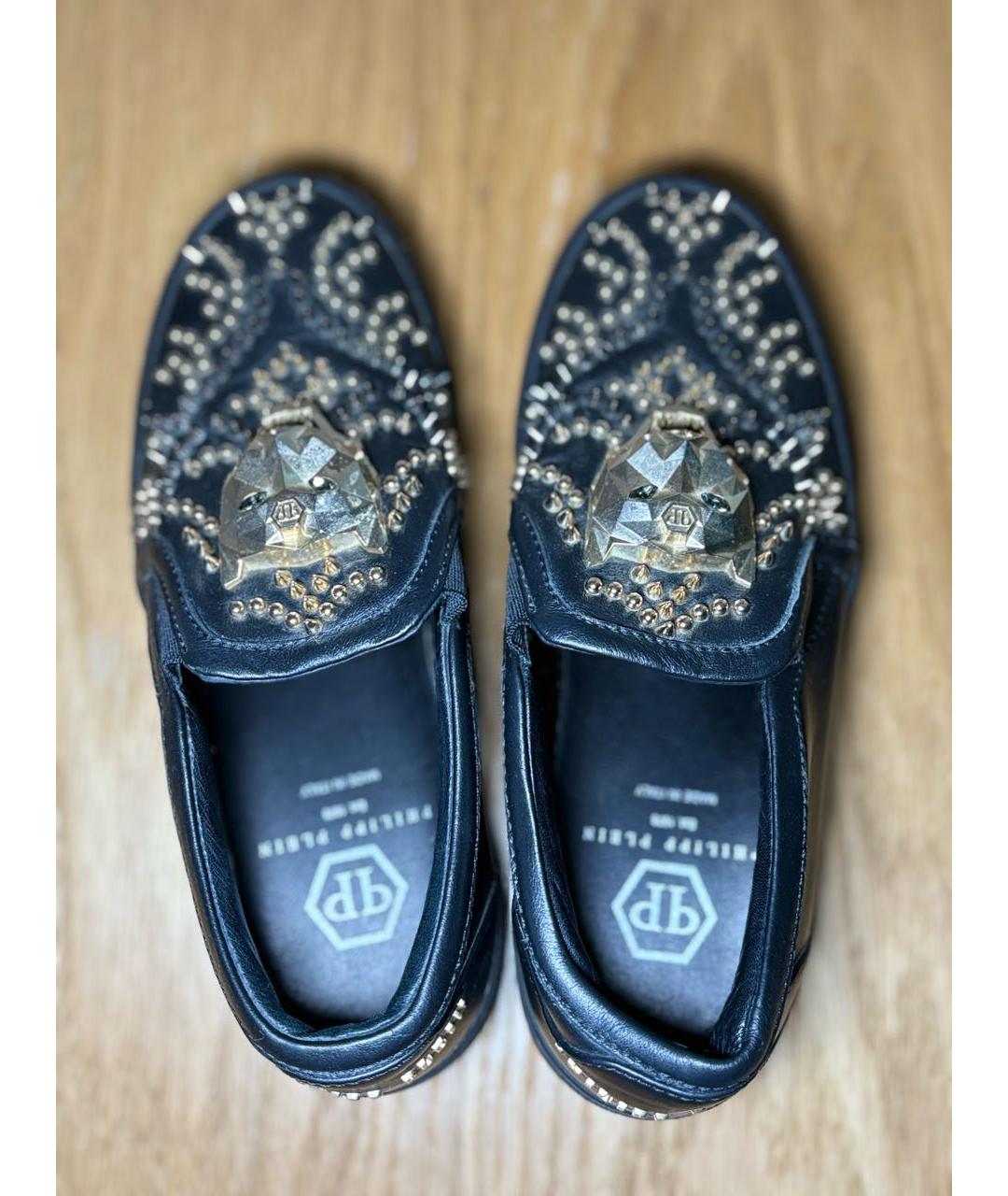 PHILIPP PLEIN Черные кожаные слипоны, фото 3