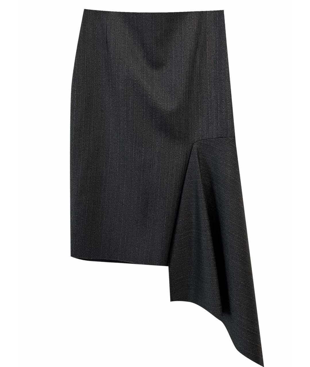 BALENCIAGA Серая шерстяная юбка миди, фото 1