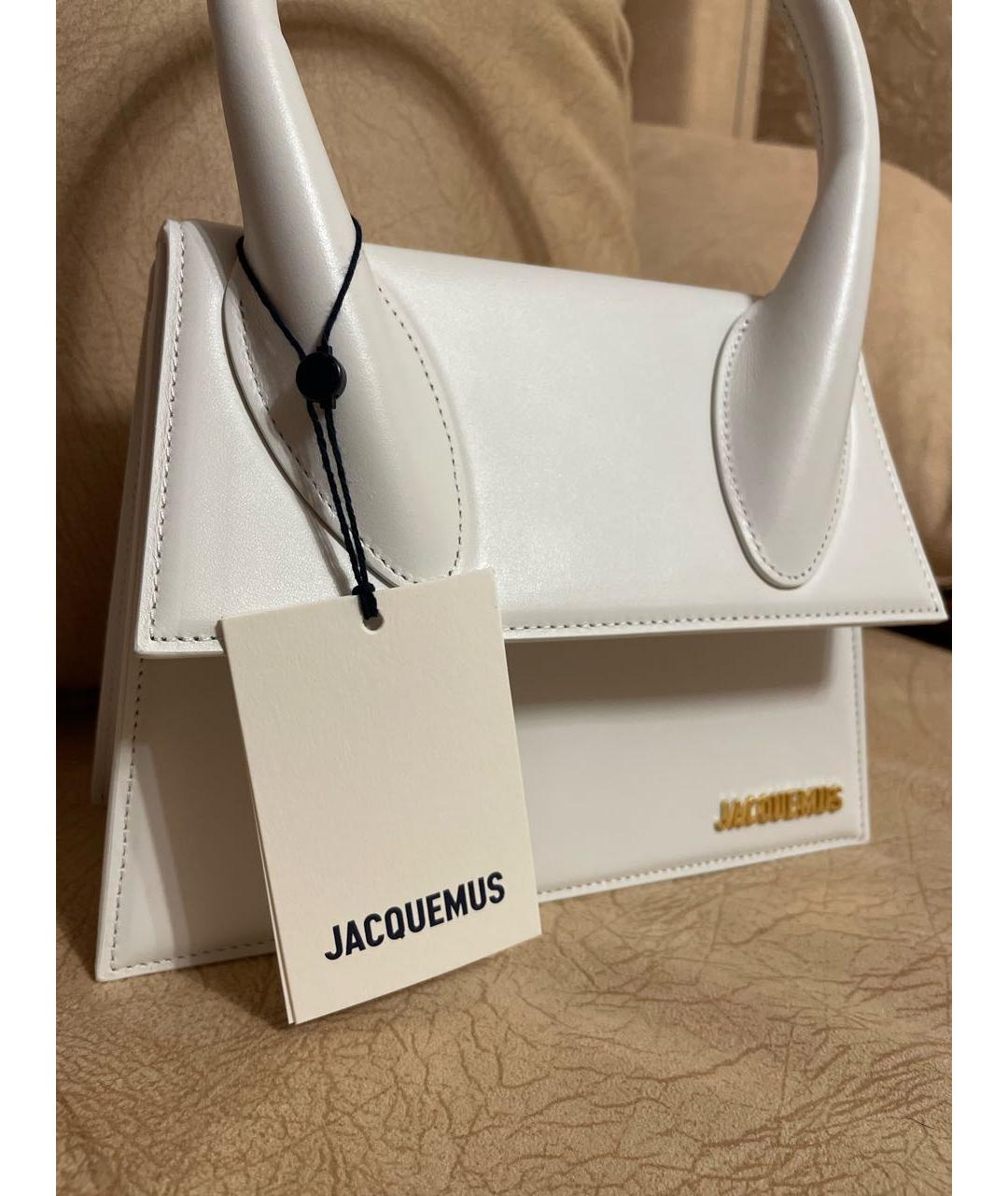 JACQUEMUS Белая кожаная сумка с короткими ручками, фото 8