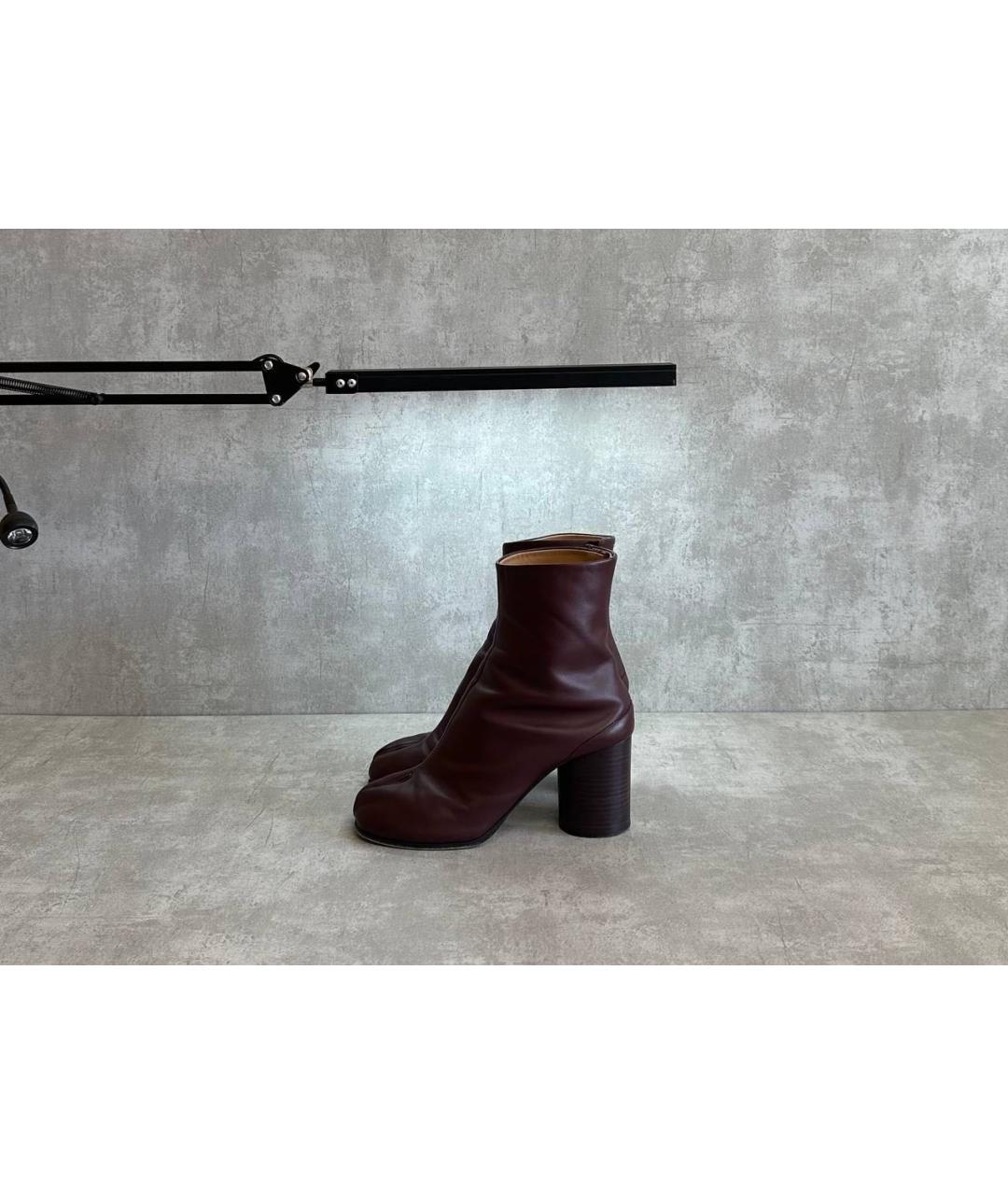MAISON MARGIELA Бордовые кожаные ботильоны, фото 7