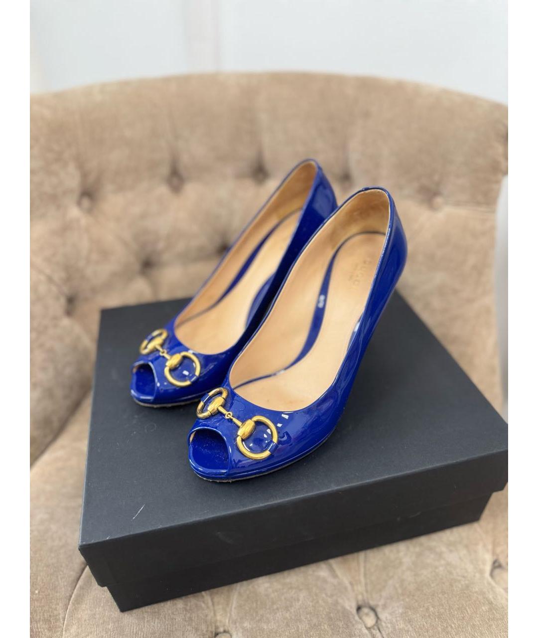 GUCCI Синие туфли из лакированной кожи, фото 2
