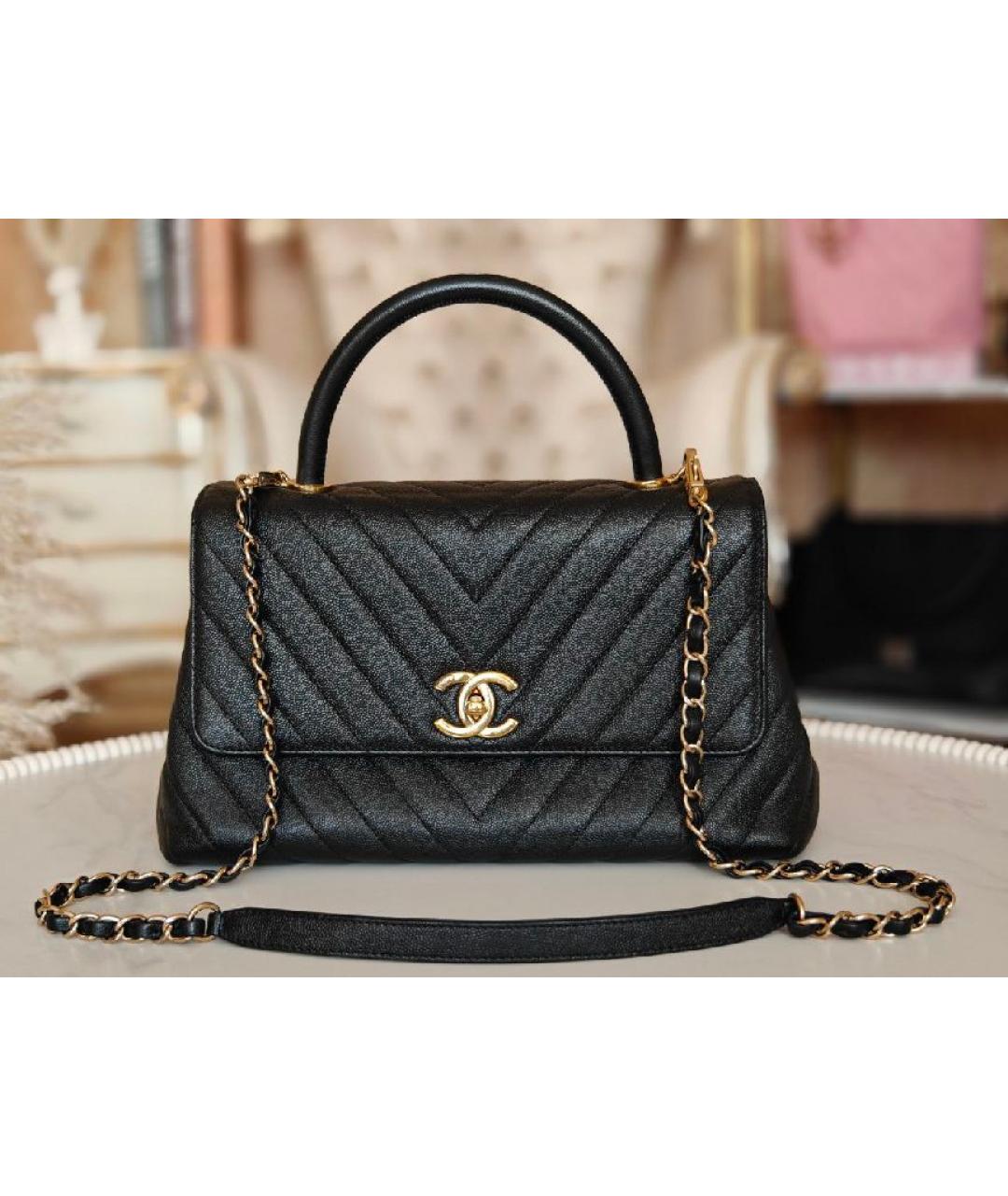 CHANEL Черная кожаная сумка с короткими ручками, фото 8