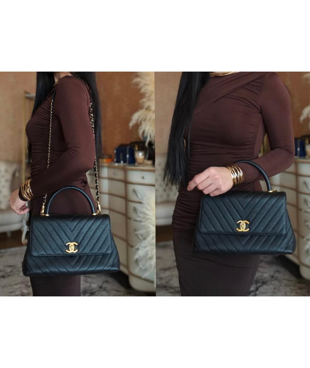 CHANEL Черная кожаная сумка с короткими ручками, фото 4