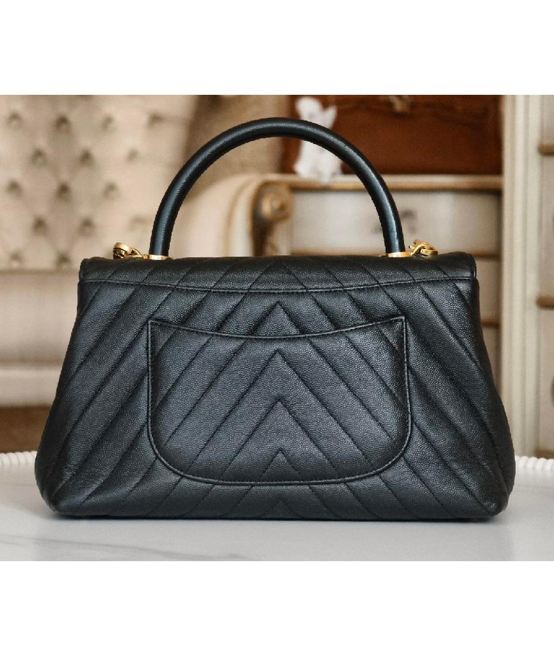 CHANEL Черная кожаная сумка с короткими ручками, фото 3