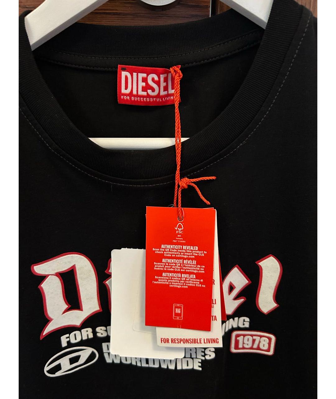DIESEL Черная хлопковая футболка, фото 3