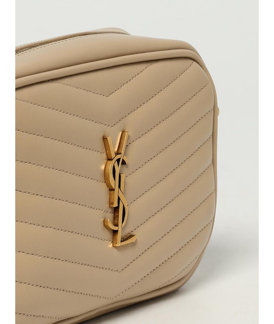 SAINT LAURENT Бежевая кожаная сумка через плечо, фото 4