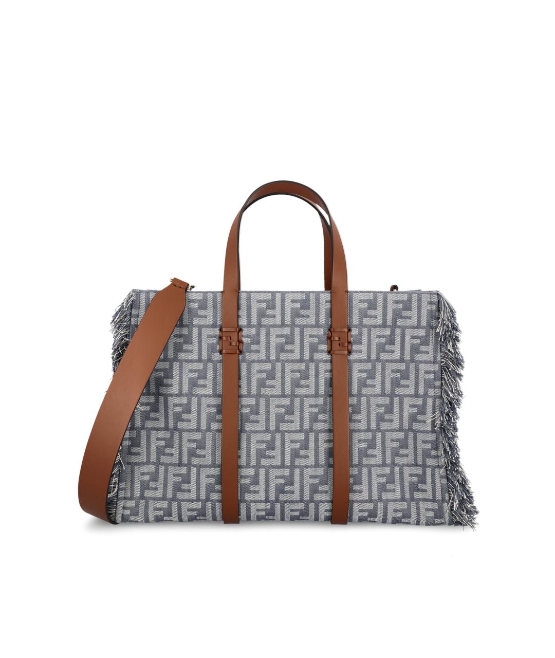 FENDI Синяя жаккардовая сумка тоут, фото 1