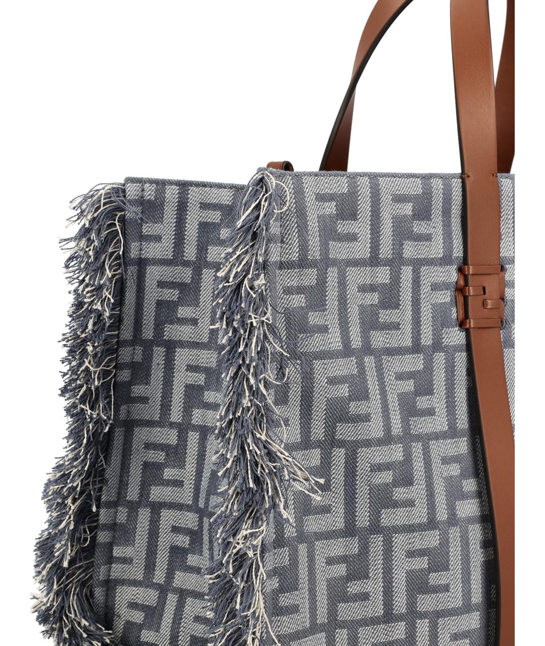 FENDI Синяя жаккардовая сумка тоут, фото 3