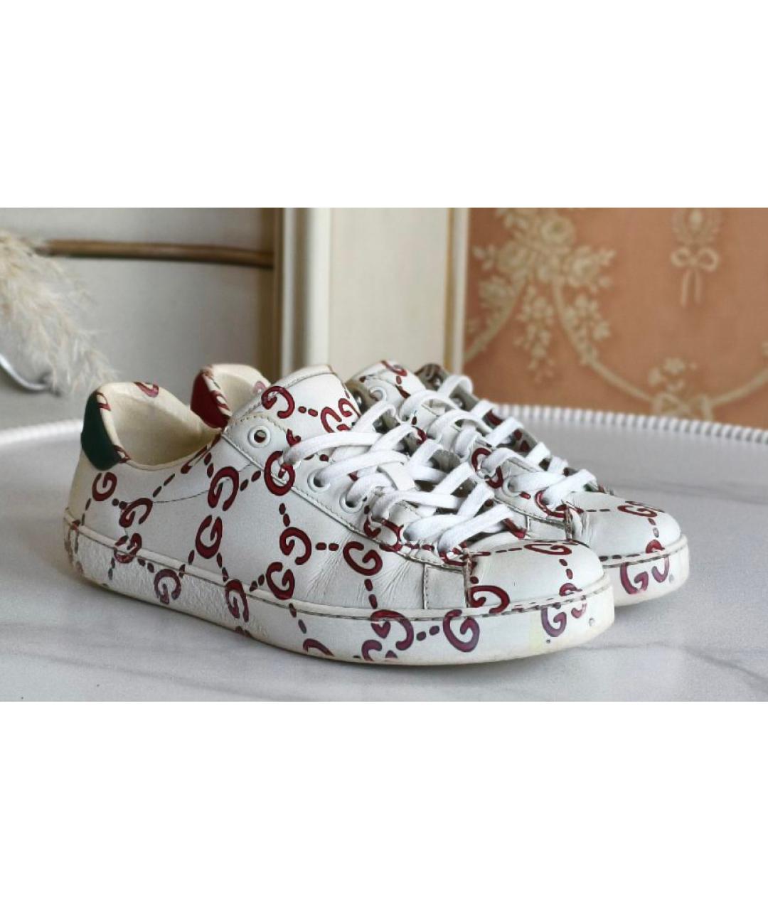 GUCCI Белые кожаные кеды, фото 3