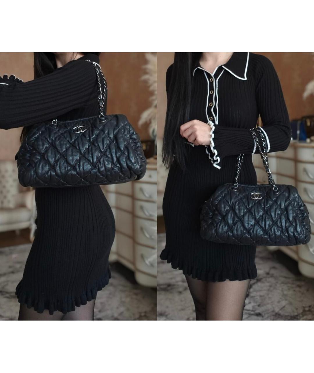 CHANEL Черная кожаная сумка с короткими ручками, фото 4