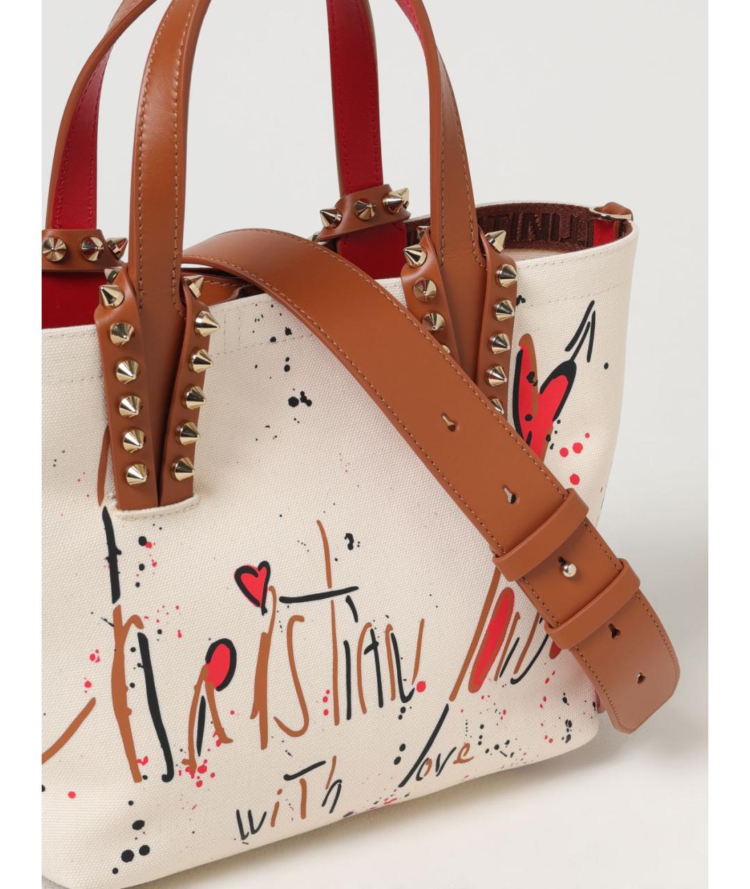 CHRISTIAN LOUBOUTIN Бежевая тканевая сумка тоут, фото 3