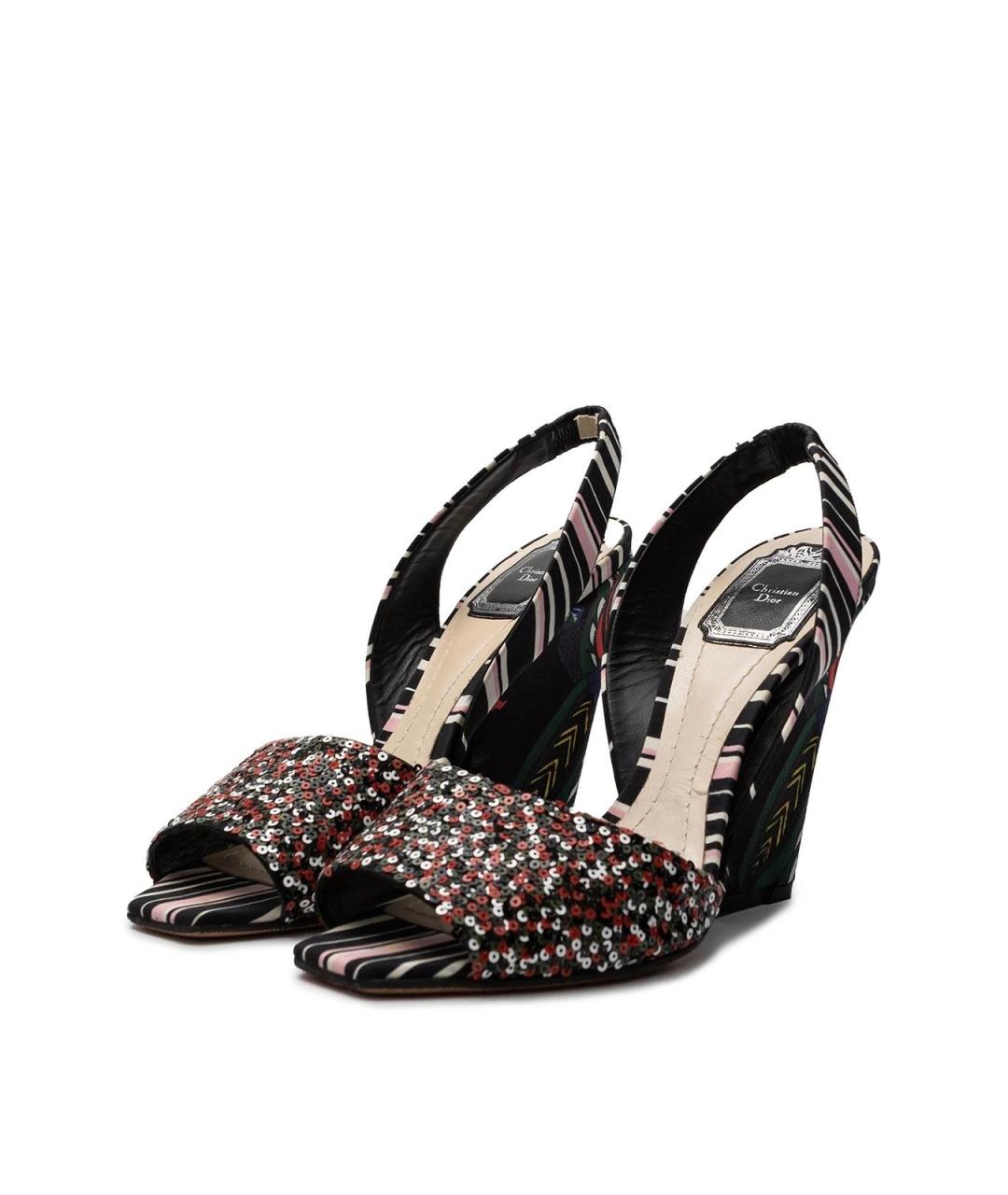 CHRISTIAN DIOR Черные текстильные босоножки, фото 5