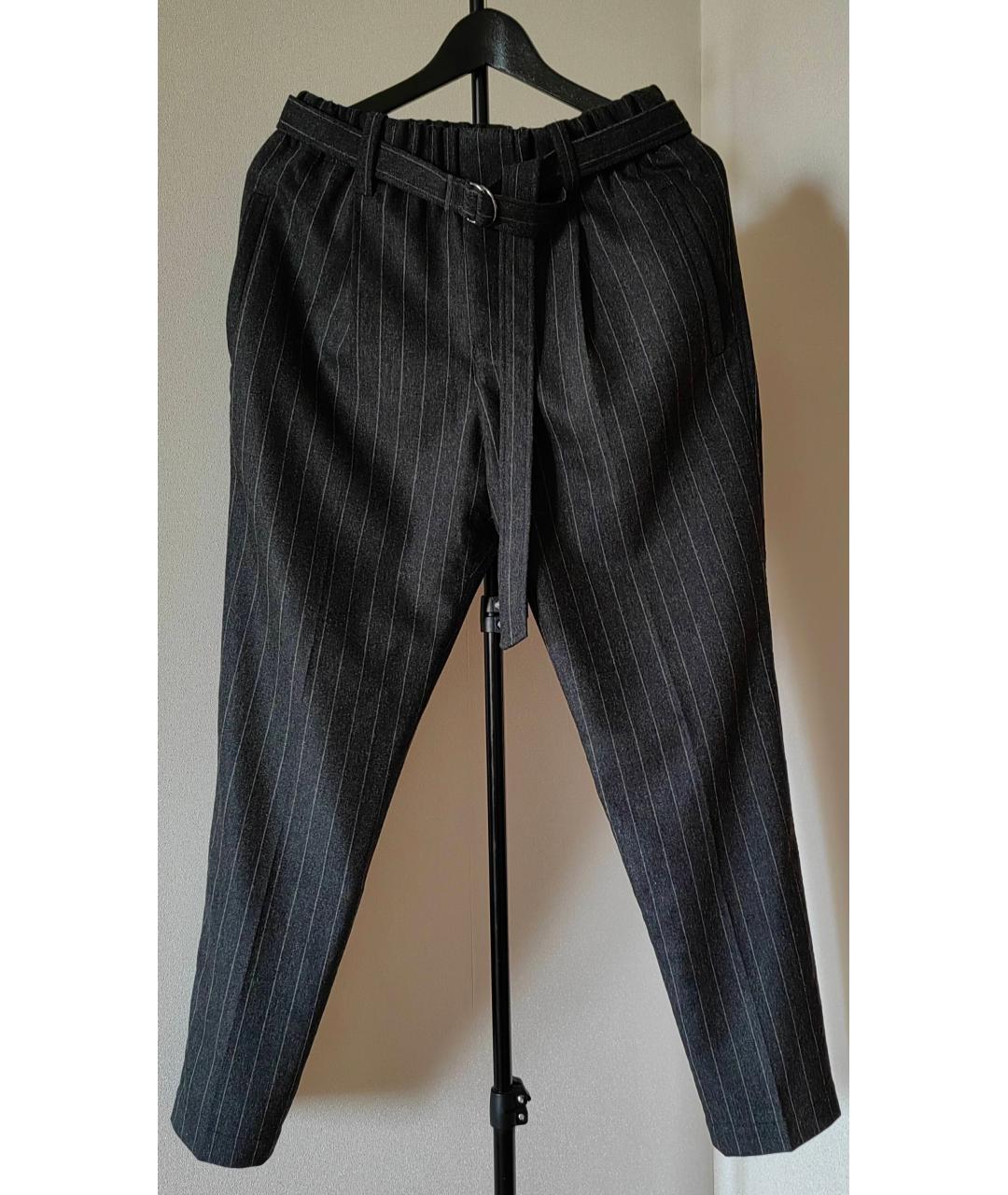BRUNELLO CUCINELLI Антрацитовые шерстяные прямые брюки, фото 7